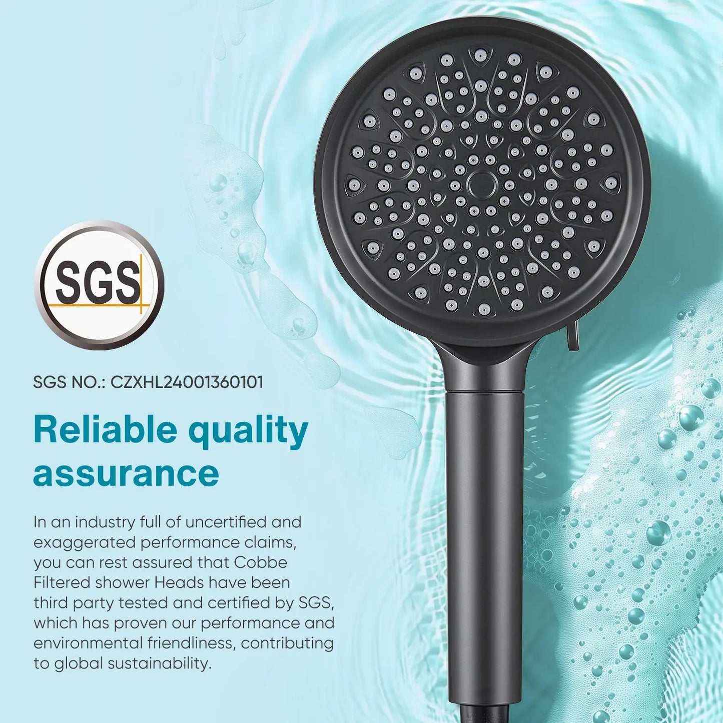 Cobbe High Pressure 9-Modes Filtered Shower Head - with 20 Stage Shower Filter for Hard Water, Removes Chlorine and Harmful Substances, Built-in Power Spray