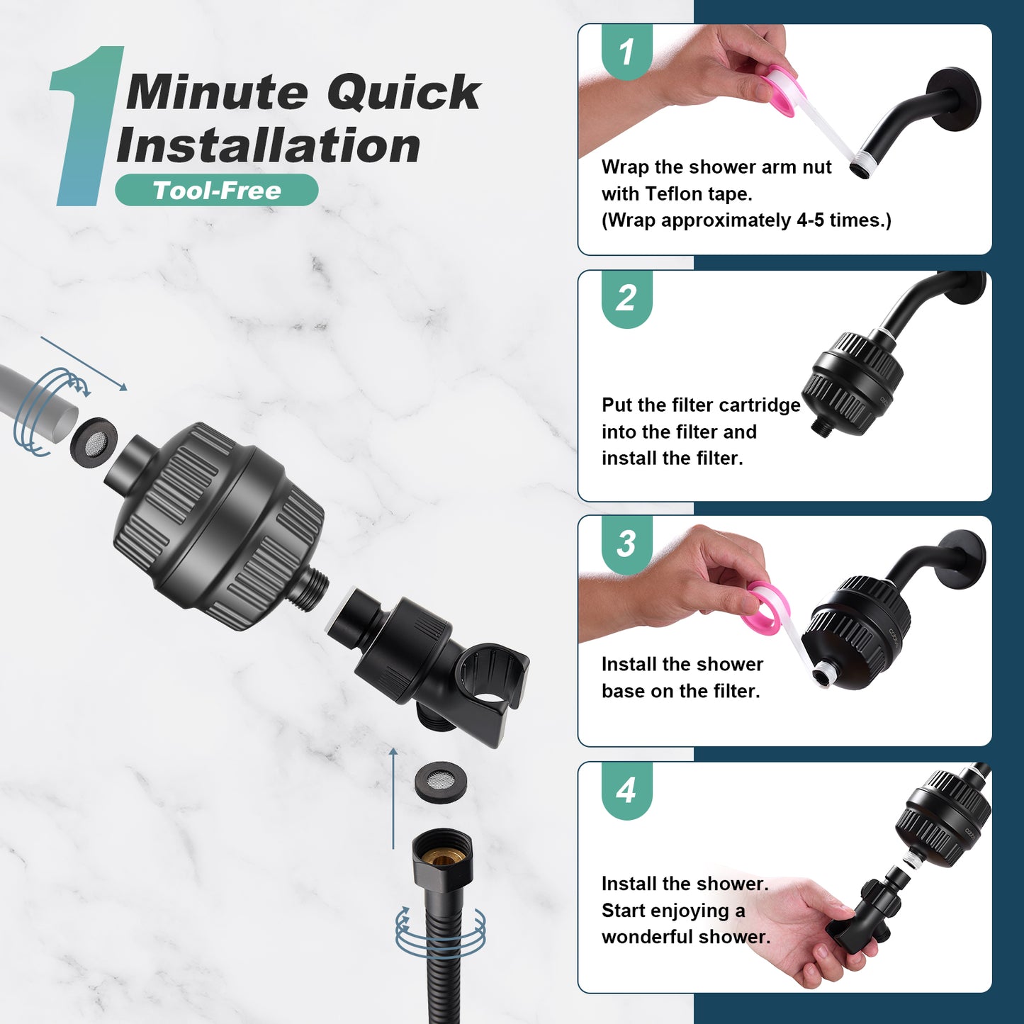Cobbe 20 Stage Shower Filter for Hard Water Shower Head Filter - with 3 Replaceable Filter Cartridges - High Output Shower Water Filter for Removing Chlorine and Harmful Substance, Chrome