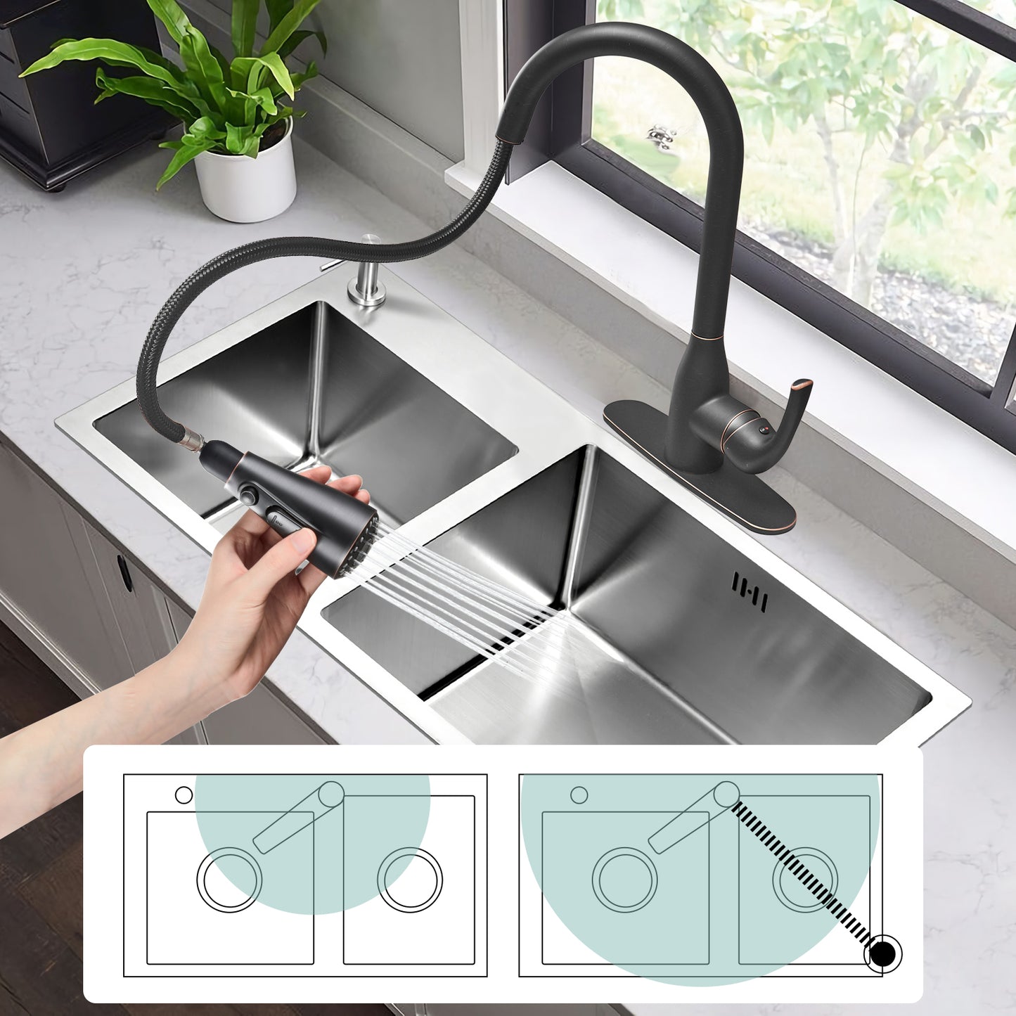 Single Handle Pull Down Sprayer Kitchen Faucet with Deckplate Included