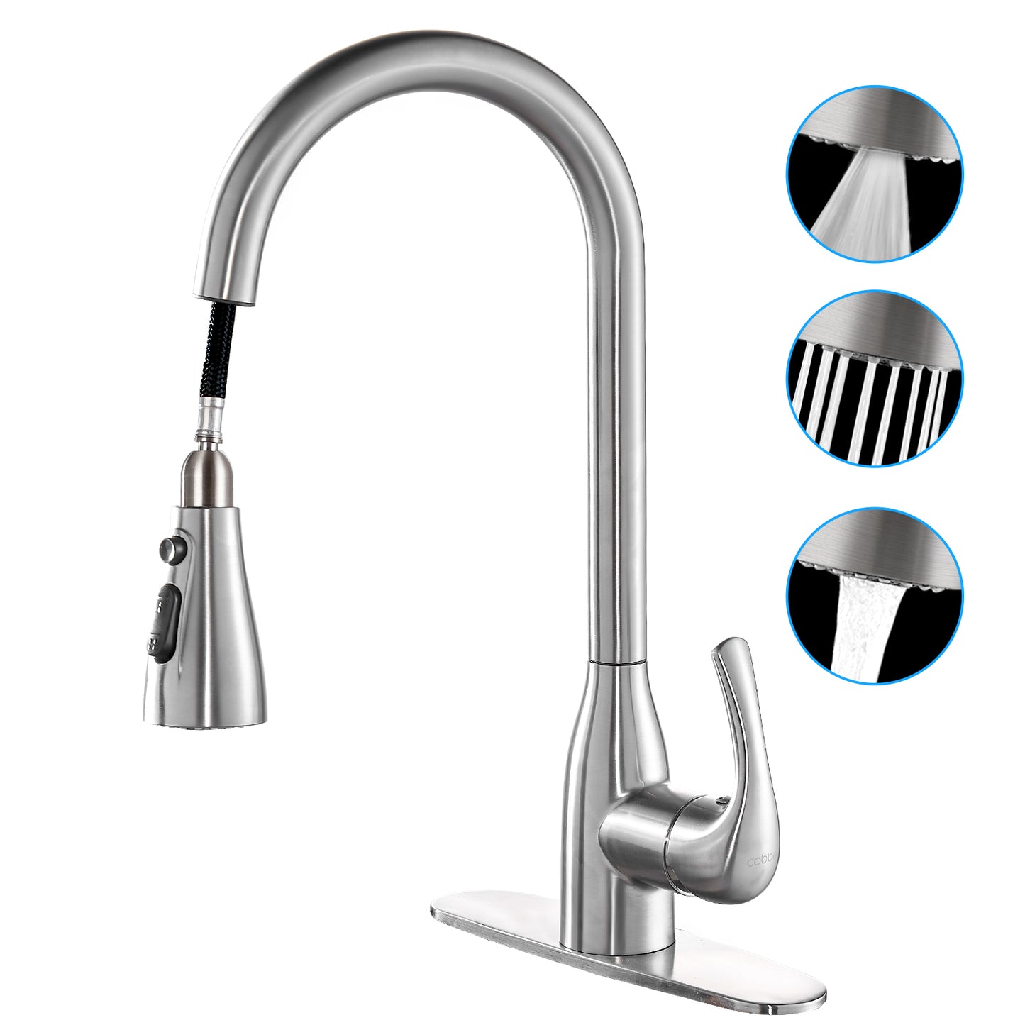 Single Handle Pull Down Sprayer Kitchen Faucet with Deckplate Included
