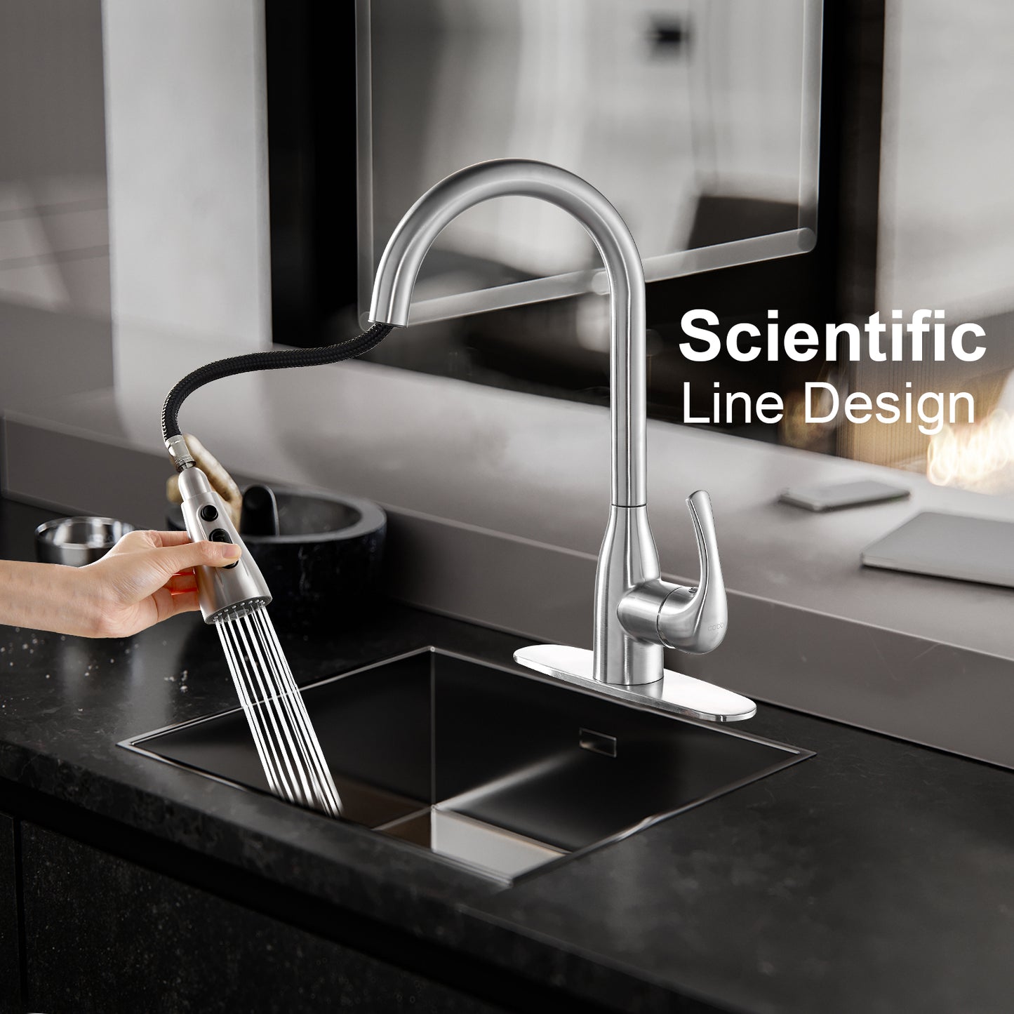 Single Handle Pull Down Sprayer Kitchen Faucet with Deckplate Included
