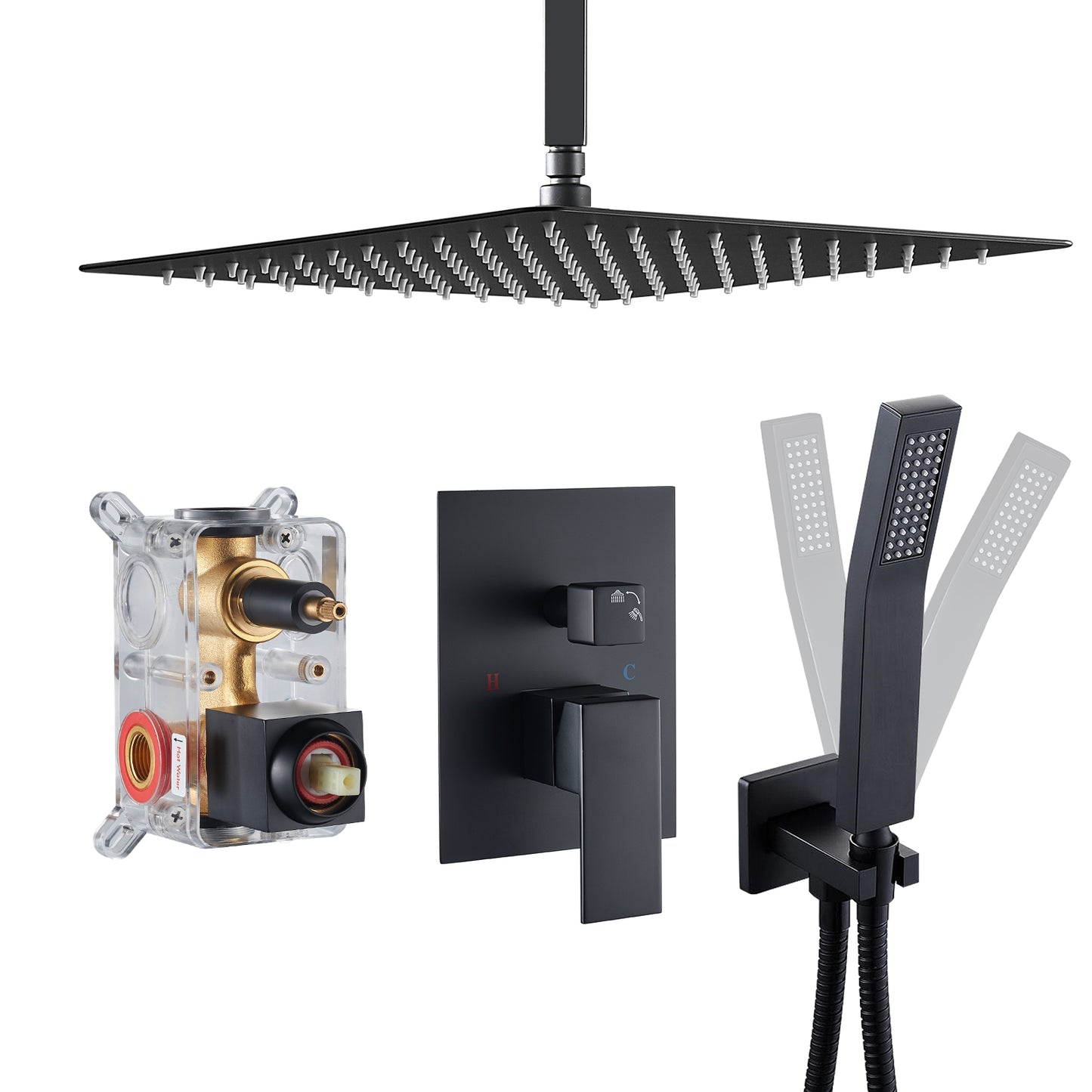 Cobbe Shower System, 12" Rainfall 1-Spray Square Ceiling Mount Shower System Shower Head with Handheld (Valve Included)
