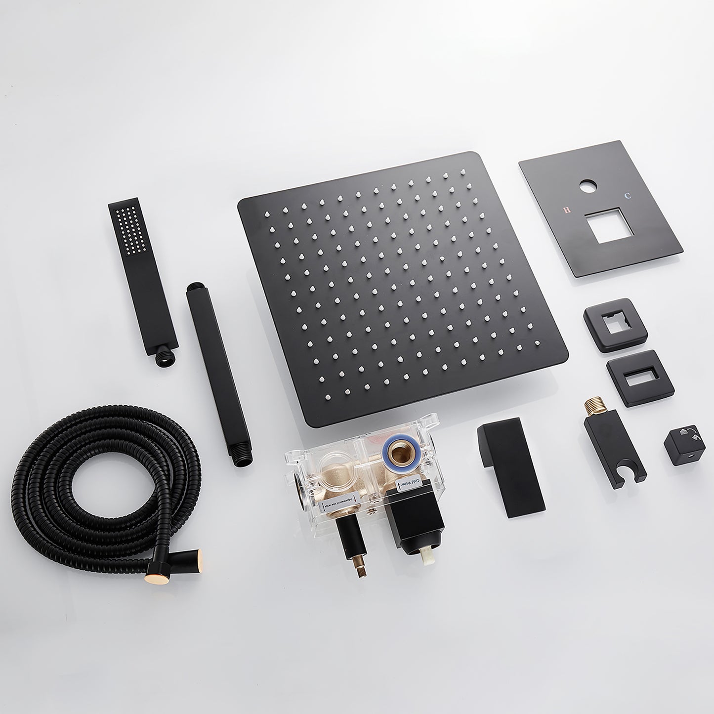 Cobbe Shower System, 12" Rainfall 1-Spray Square Ceiling Mount Shower System Shower Head with Handheld (Valve Included)