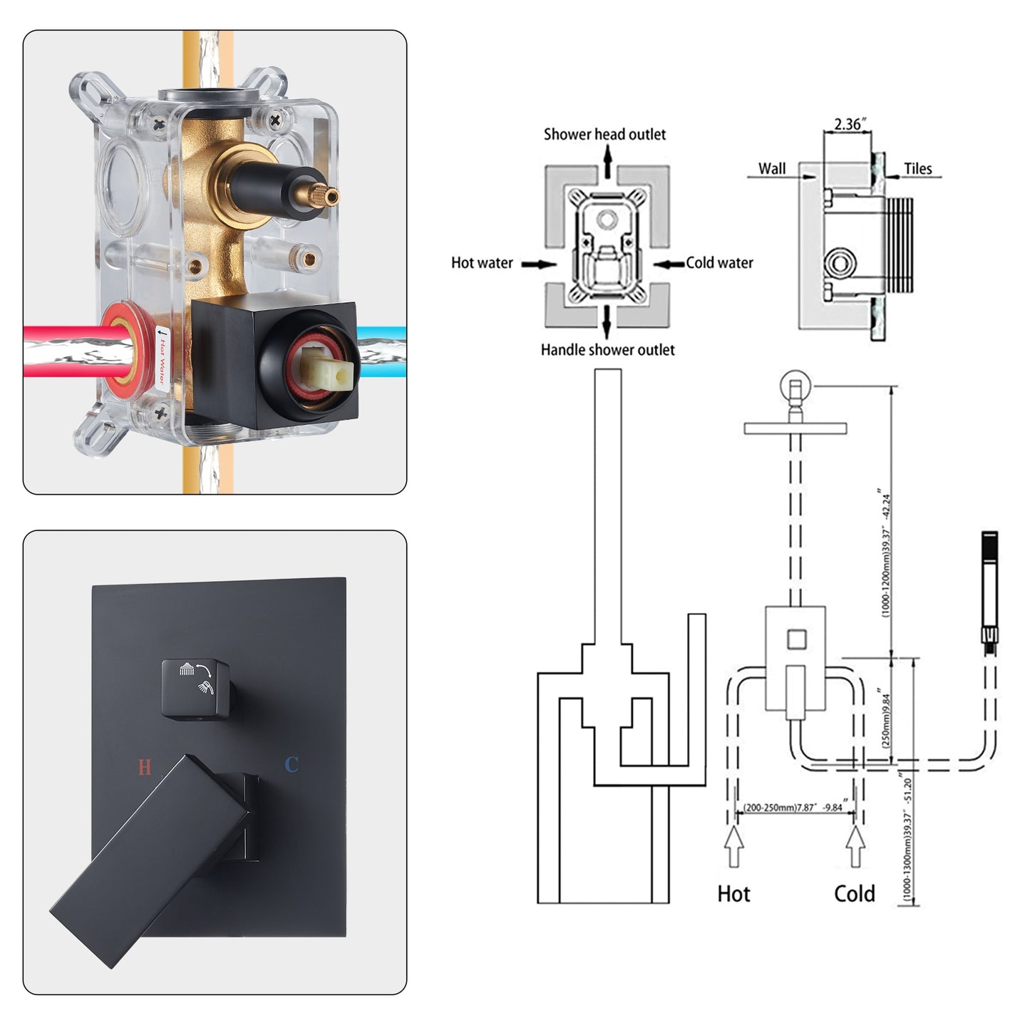 Cobbe Shower System, 12" Rainfall 1-Spray Square Ceiling Mount Shower System Shower Head with Handheld (Valve Included)