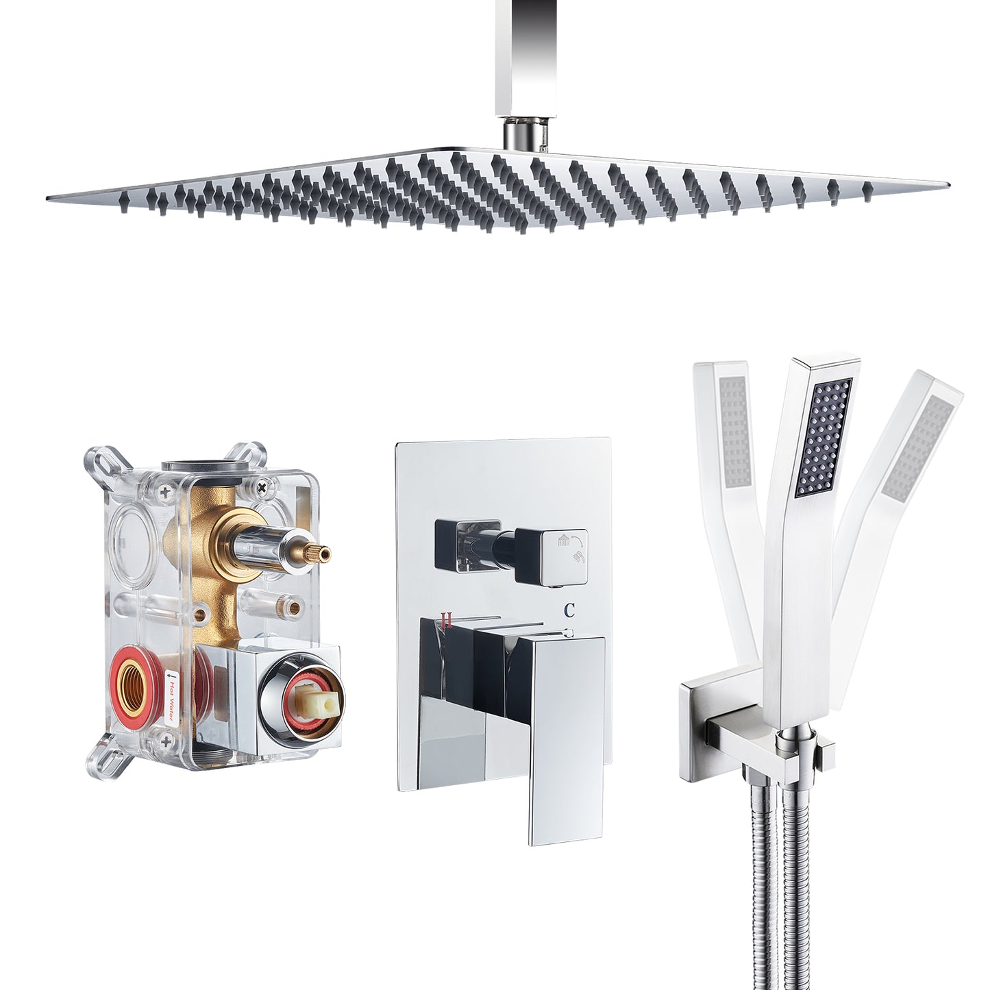 Cobbe Shower System, 12" Rainfall 1-Spray Square Ceiling Mount Shower System Shower Head with Handheld (Valve Included)