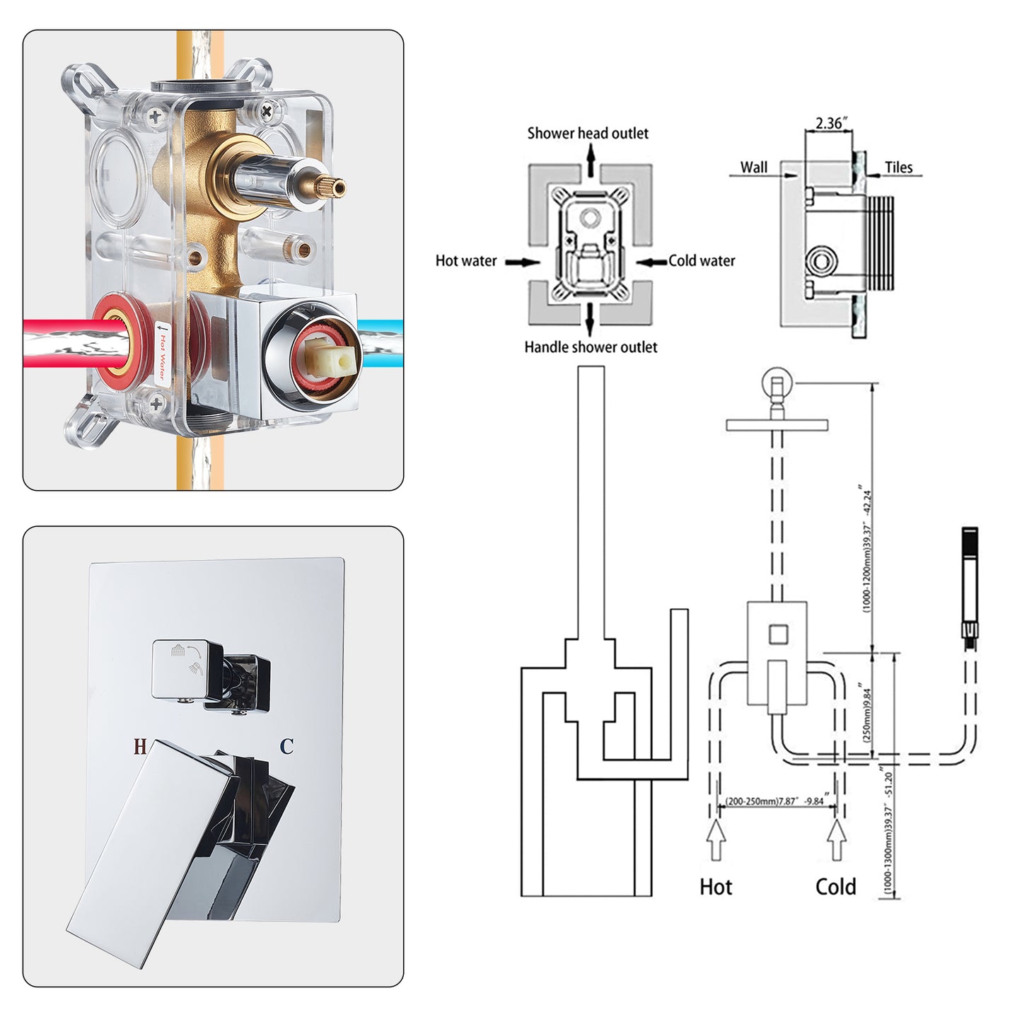 Cobbe Shower System, 12" Rainfall 1-Spray Square Ceiling Mount Shower System Shower Head with Handheld (Valve Included)