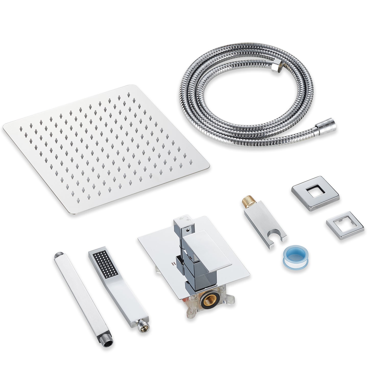 Cobbe Shower System, 12" Rainfall 1-Spray Square Ceiling Mount Shower System Shower Head with Handheld (Valve Included)
