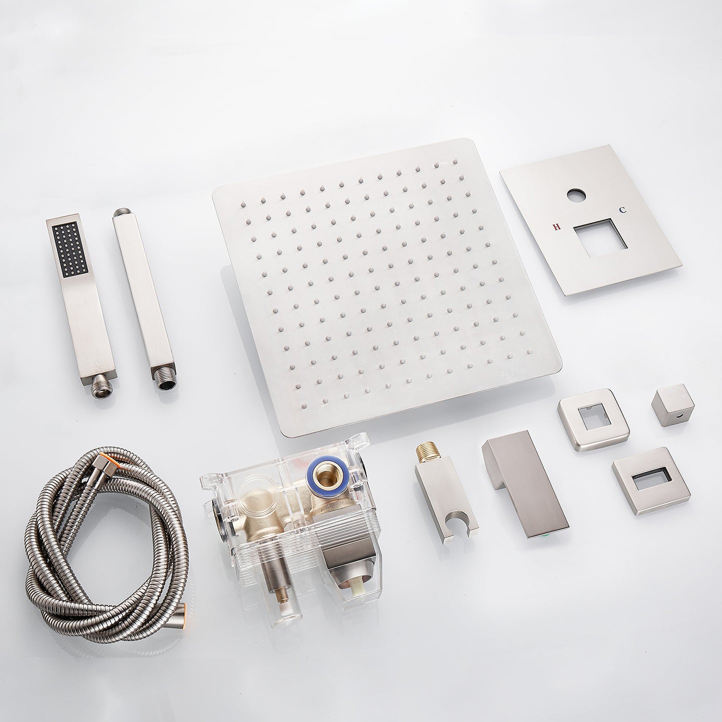 Cobbe Shower System, 12" Rainfall 1-Spray Square Ceiling Mount Shower System Shower Head with Handheld (Valve Included)