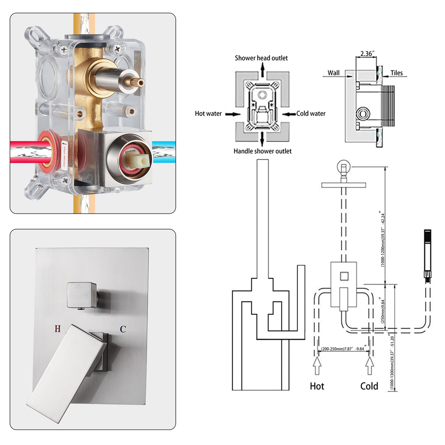Cobbe Shower System, 12" Rainfall 1-Spray Square Ceiling Mount Shower System Shower Head with Handheld (Valve Included)