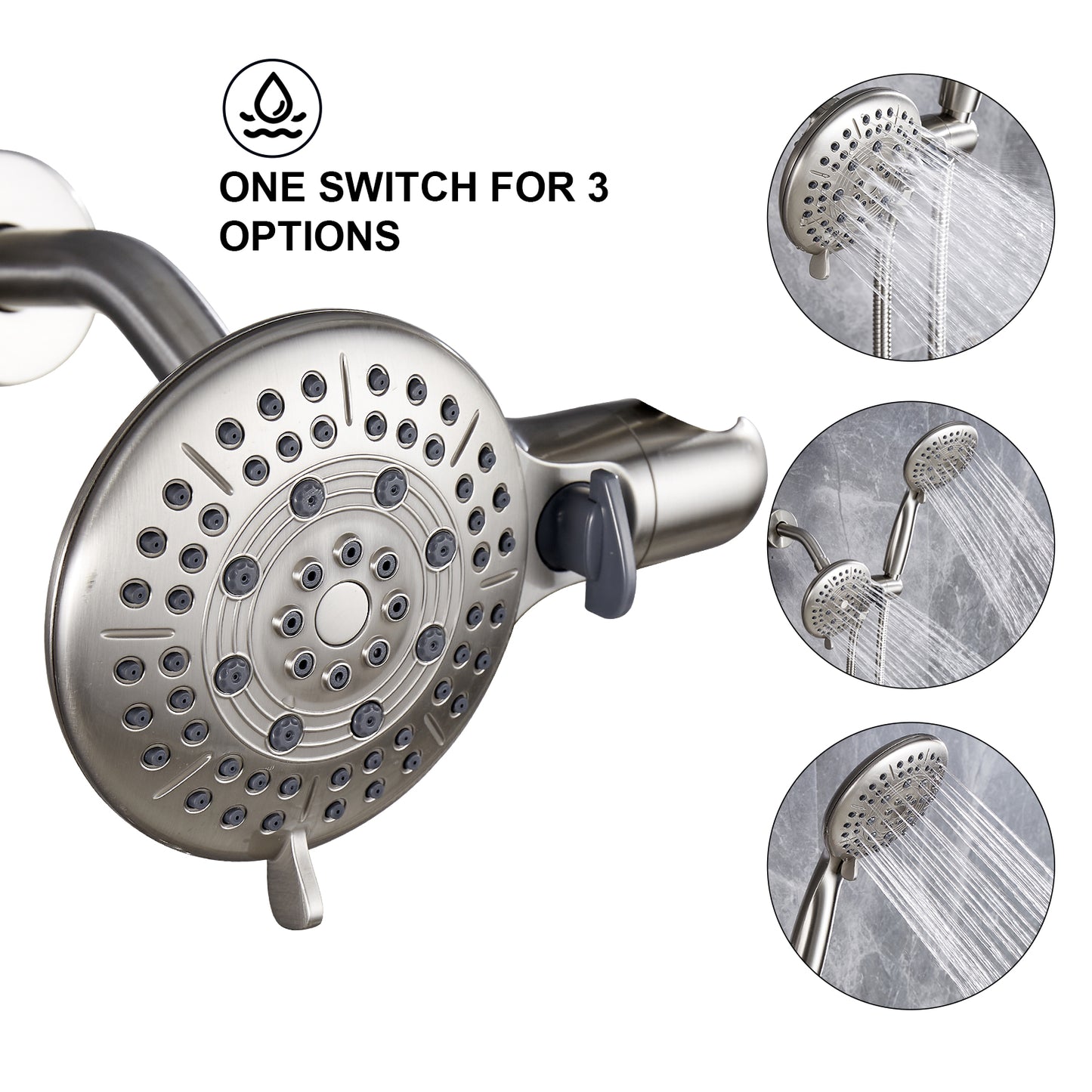 2-in-1 Single-Handle 6-Spray Round Shower Faucet with Dual Shower Heads and Tub Spout (Valve Included)