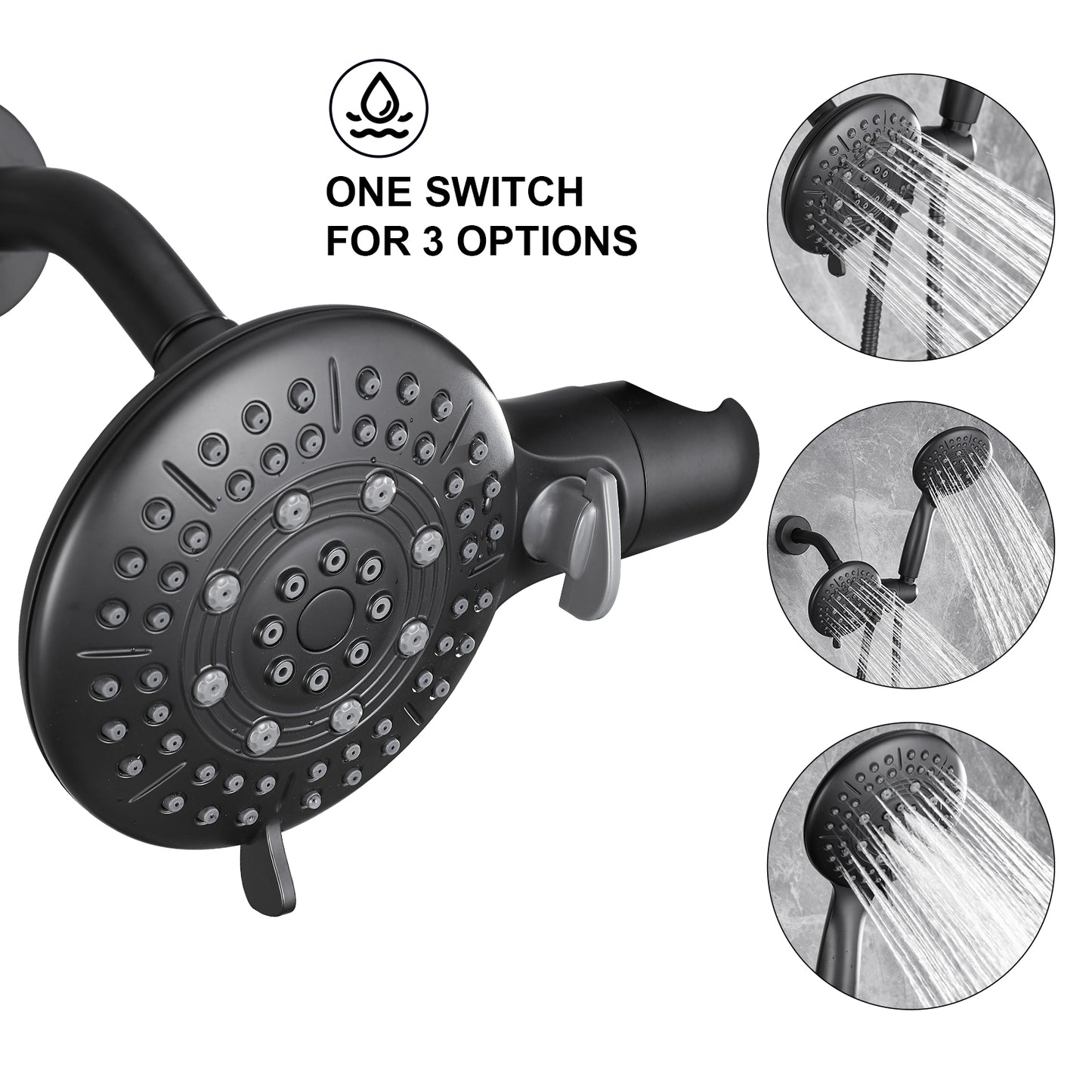2-in-1 Single-Handle 6-Spray Round Shower Faucet with Dual Shower Heads and Tub Spout (Valve Included)