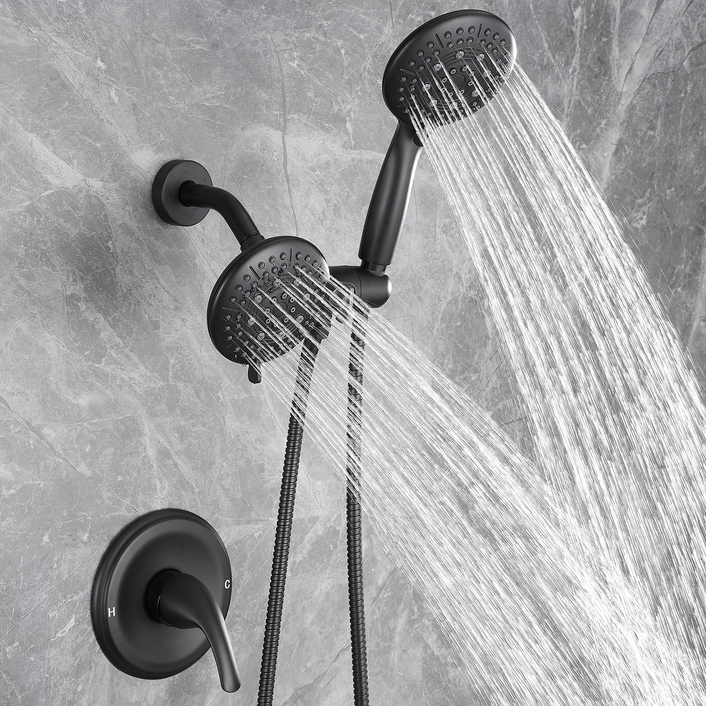 2-in-1 Single-Handle 6-Spray Round Shower Faucet with Dual Shower Heads and Tub Spout (Valve Included)