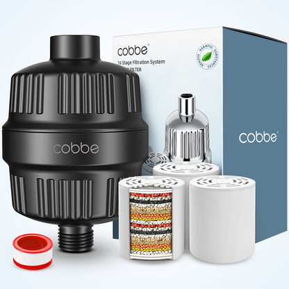 Cobbe 20 Stage Shower Filter for Hard Water Shower Head Filter - with 3 Replaceable Filter Cartridges - High Output Shower Water Filter for Removing Chlorine and Harmful Substance, Chrome