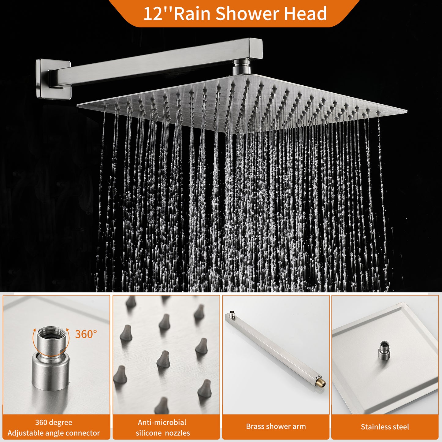 Rainfall 1-Spray Square 12 in. Tub and Shower Faucet with Hand Shower (Valve Included)