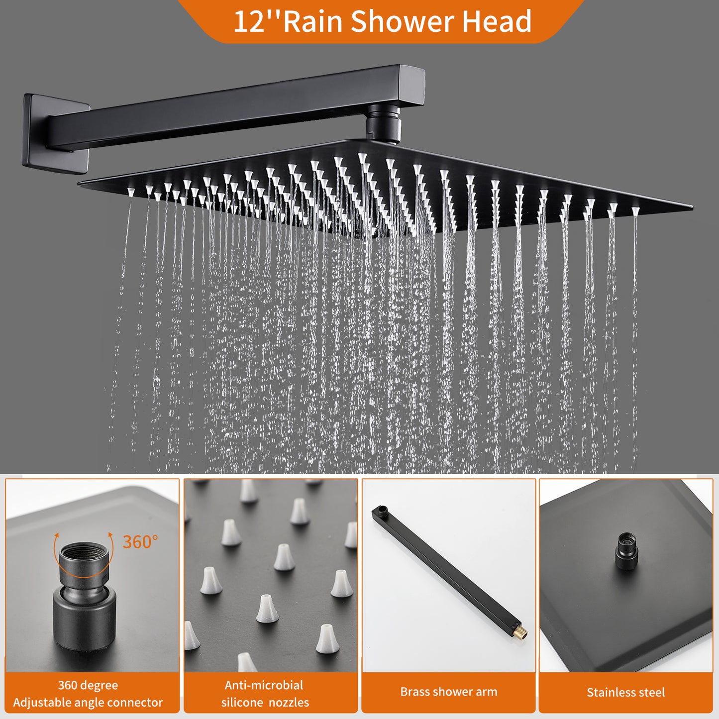 Rainfall 1-Spray Square 12 in. Tub and Shower Faucet with Hand Shower (Valve Included)