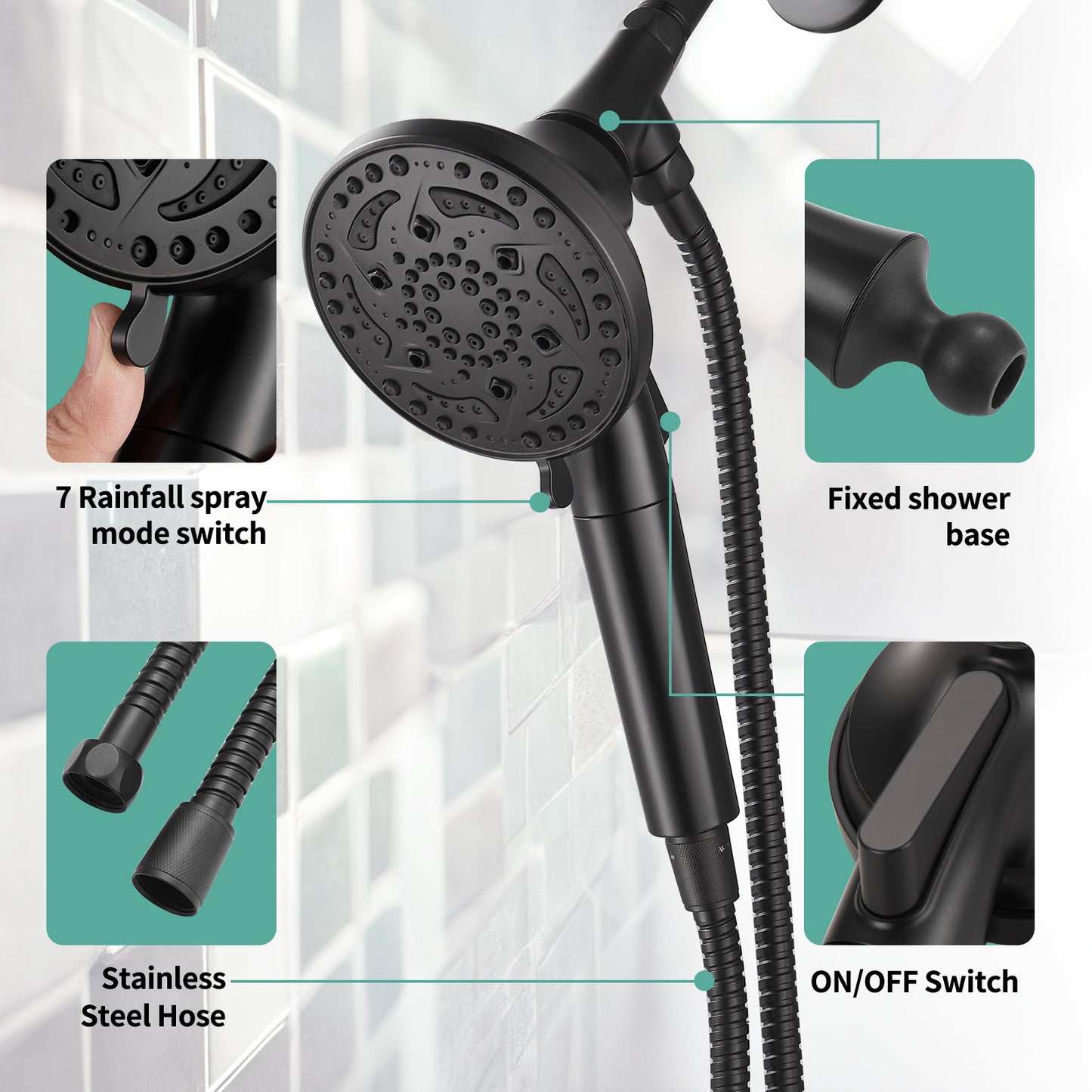Cobbe Shower Faucet Set with Valve, Shower Trim Kit with 7-Spray Filtered Shower Head with Handheld, Shower head and handle set, Stainless Steel Hose(Valve Included)