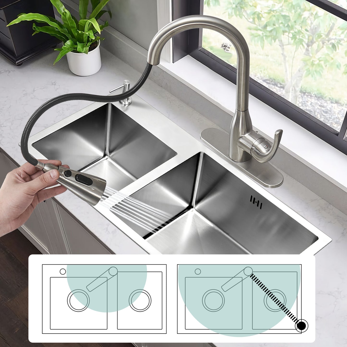 Single Handle Pull Down Sprayer Kitchen Faucet with Deckplate Included