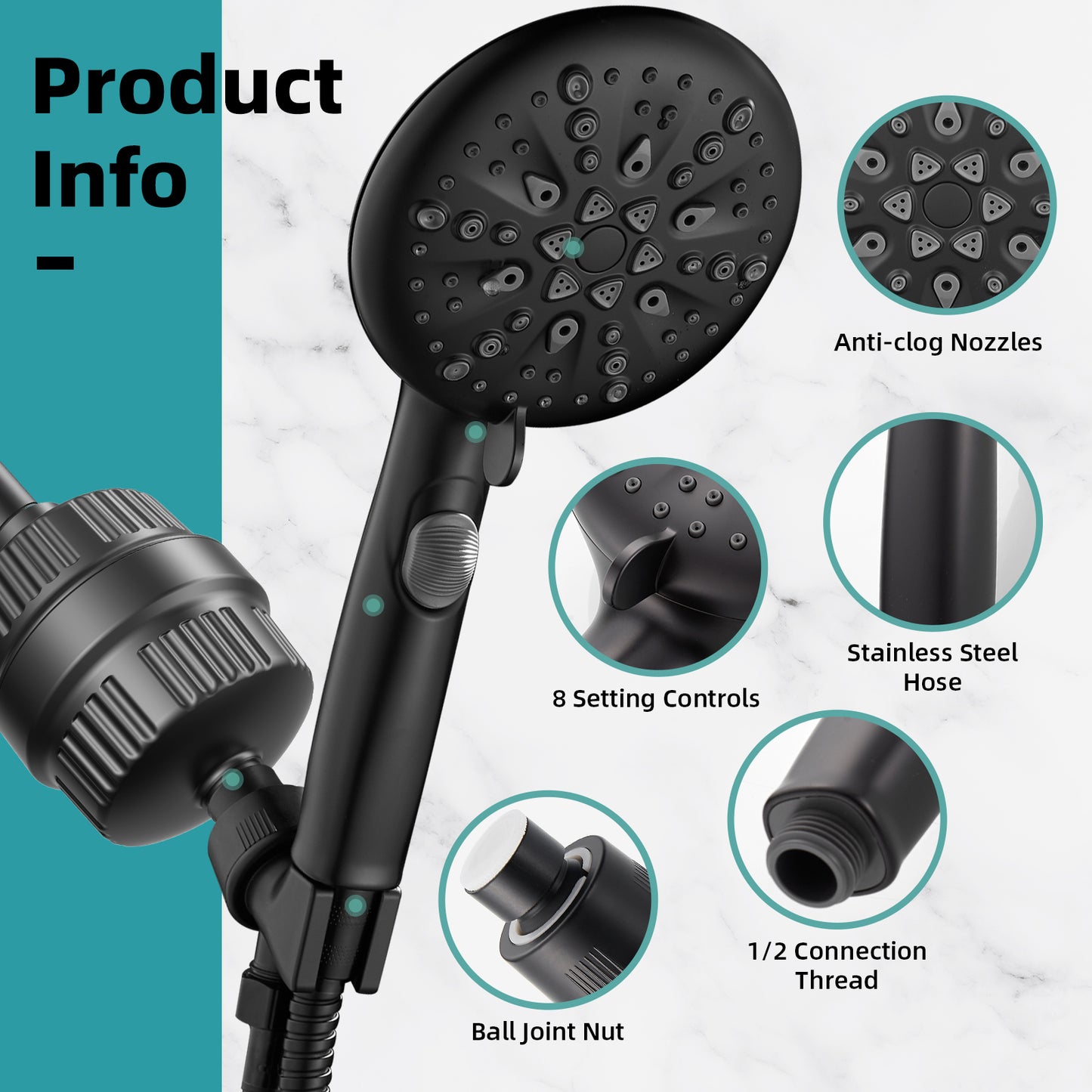 Cobbe High Pressure 9-Modes Filtered Shower Head - with 20 Stage Shower Filter for Hard Water, Removes Chlorine and Harmful Substances, Built-in Power Spray