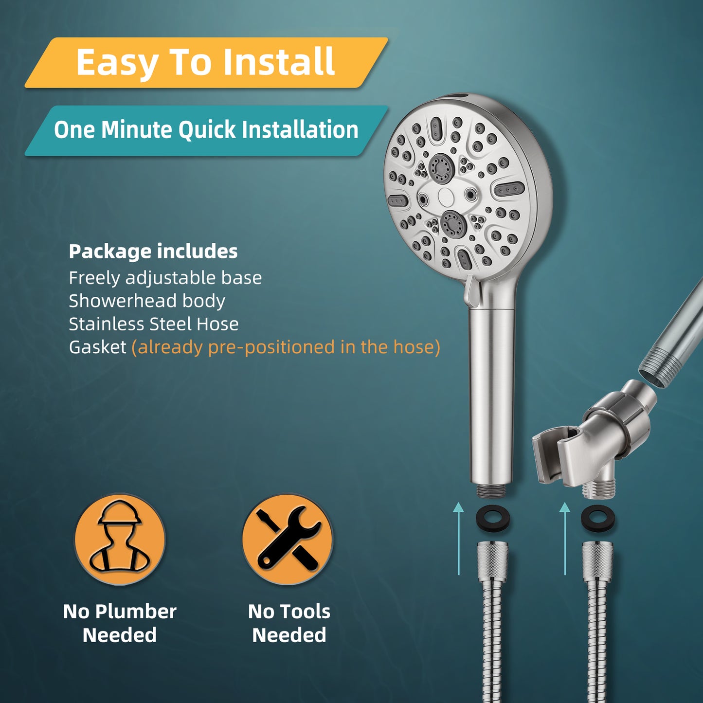 Cobbe Handheld Shower Head with Filter, High Pressure 9 Spray Mode Showerhead Built-in Power Wash with Hose, Bracket and Water Softener for Hard Water Remove Chlorine and Harmful Substance