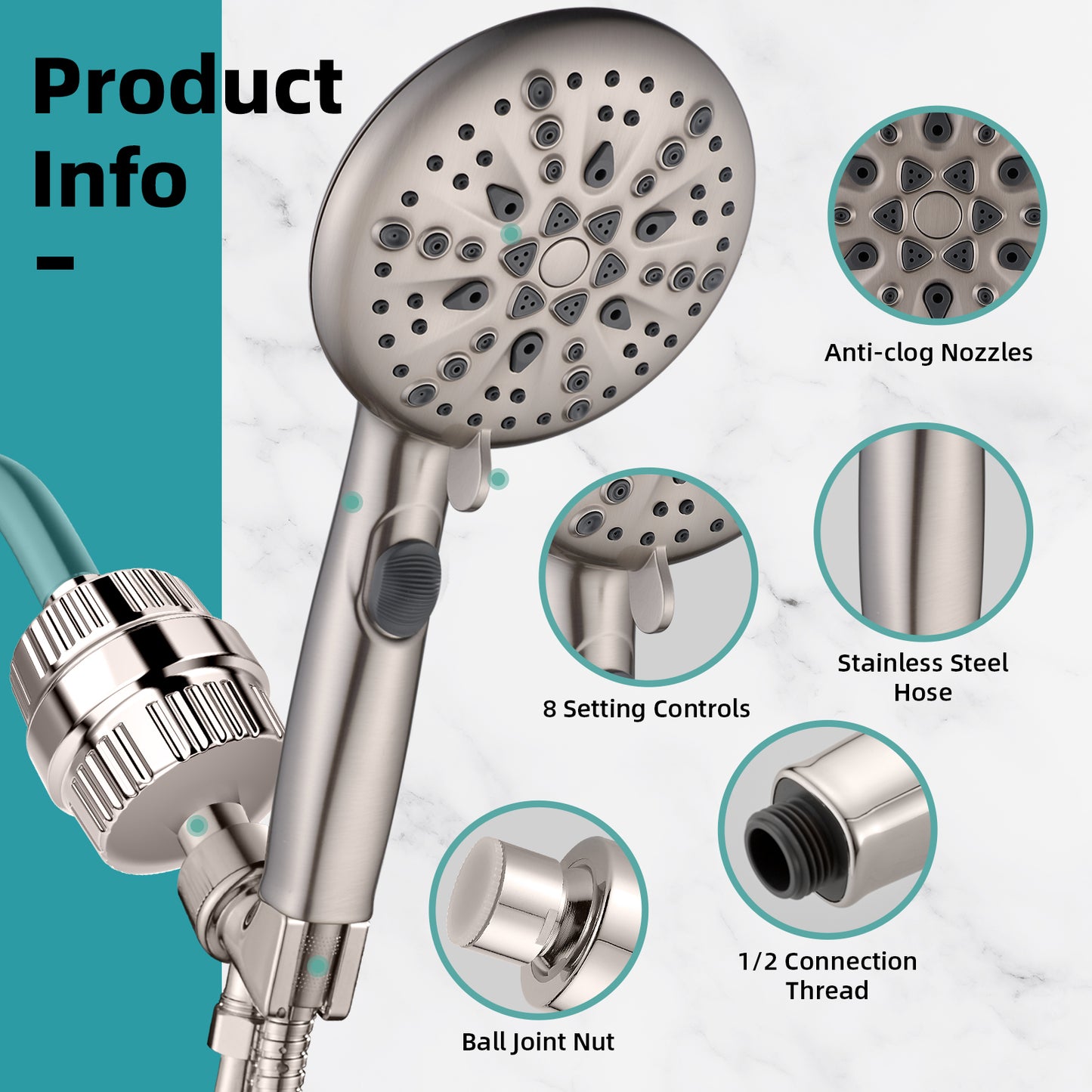 Cobbe High Pressure 9-Modes Filtered Shower Head - with 20 Stage Shower Filter for Hard Water, Removes Chlorine and Harmful Substances, Built-in Power Spray