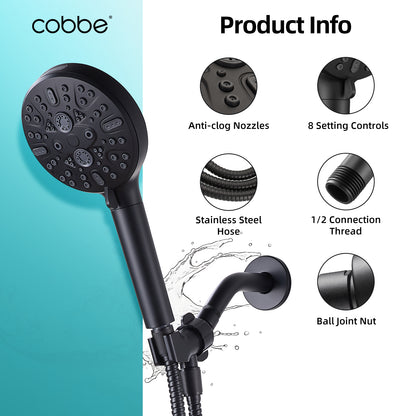 Cobbe Handheld Shower Head with Filter, High Pressure 9 Spray Mode Showerhead Built-in Power Wash with Hose, Bracket and Water Softener for Hard Water Remove Chlorine and Harmful Substance