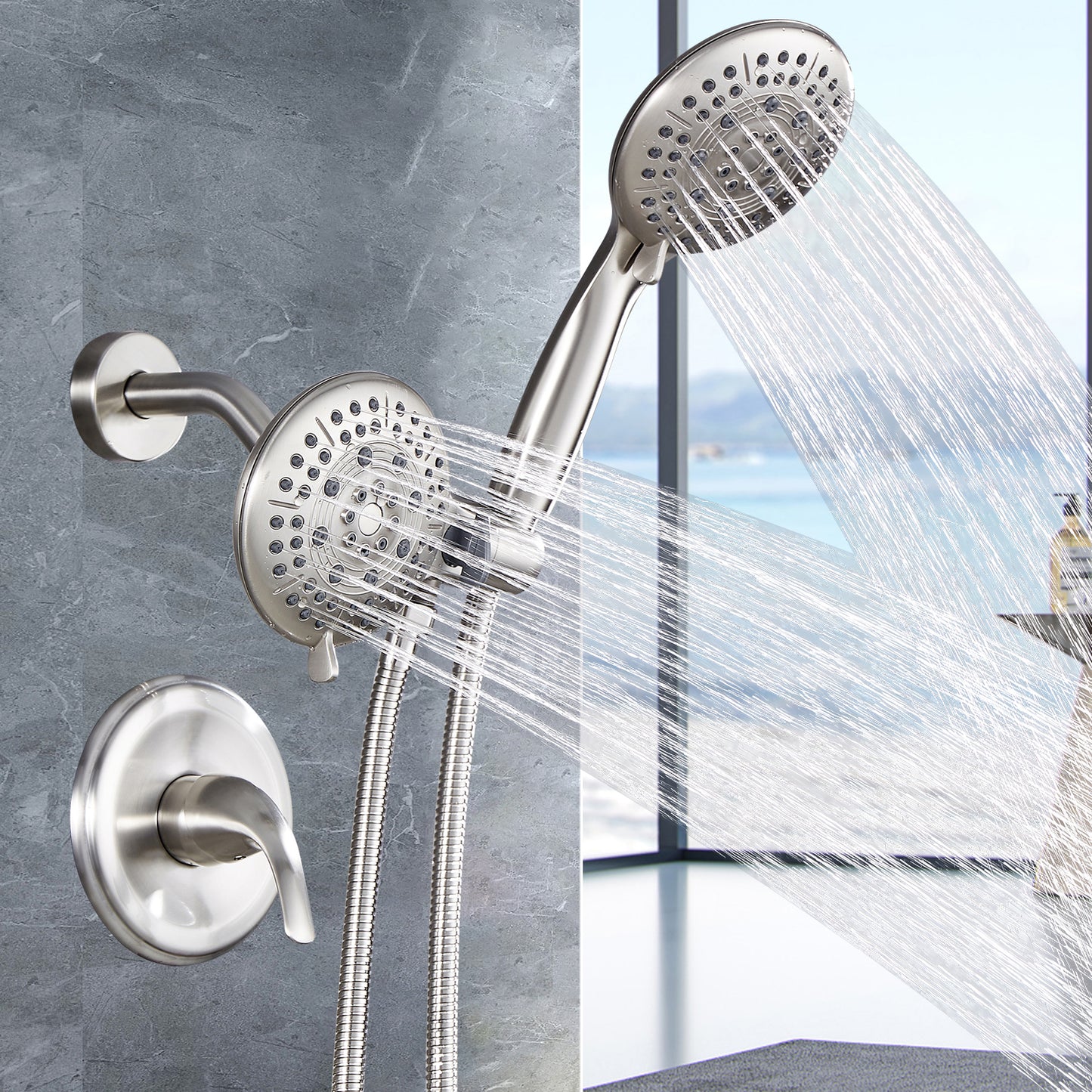 Cobbe Shower Head with handheld, High Pressure Shower Faucet Set with Hose Adjustable Bracket Rubber Washers, Dual [2 In 1] Shower System