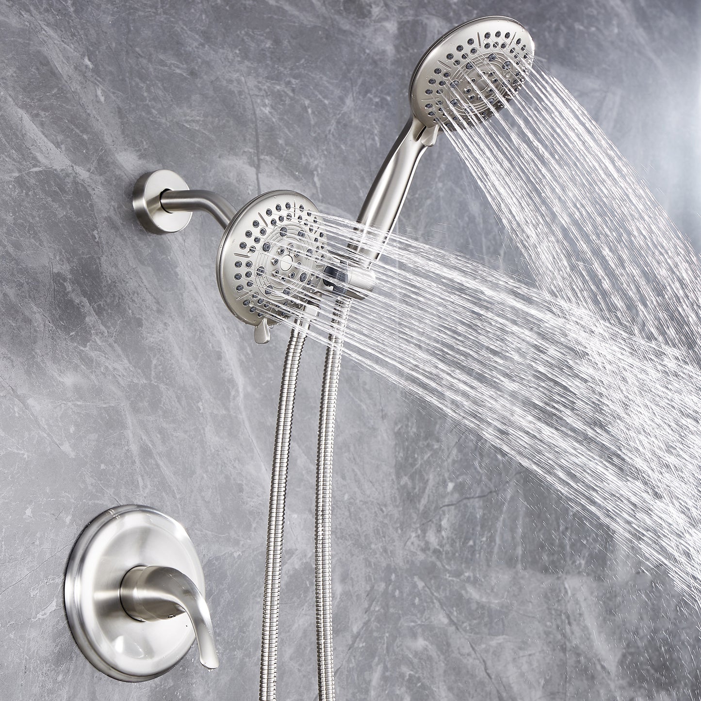 2-in-1 Single-Handle 6-Spray Round Shower Faucet with Dual Shower Heads and Tub Spout  (Valve Included)