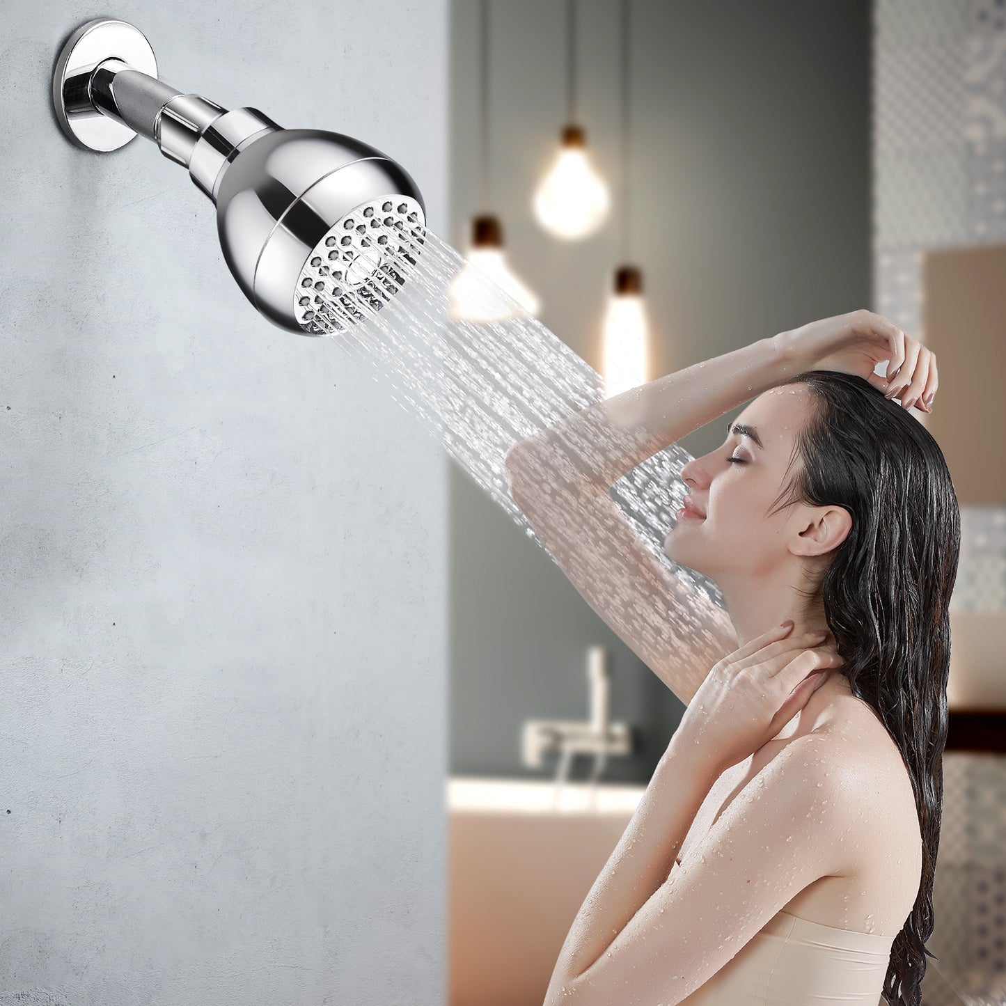 Cobbe High Pressure Shower Head, 3 Inches Anti-Clogging Silicone Nozzles Fixed Showerhead, Adjustable Swivel Brass Ball, Bathroom Rain Shower Heads (Chrome)