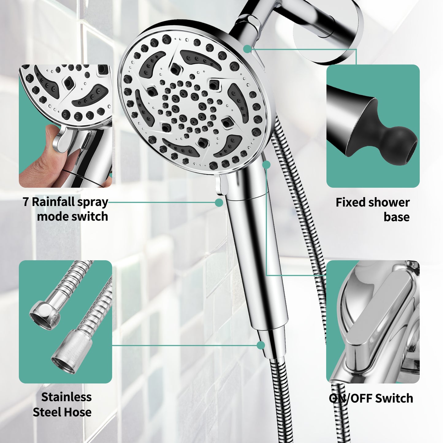 Cobbe Filtered Shower Head with handheld, High Pressure 7-mode Showerhead with Hose, Bracket, Water Softener Filters Beads for Hard Water Remove Chlorine and Harmful Substance,  U.S. Patents