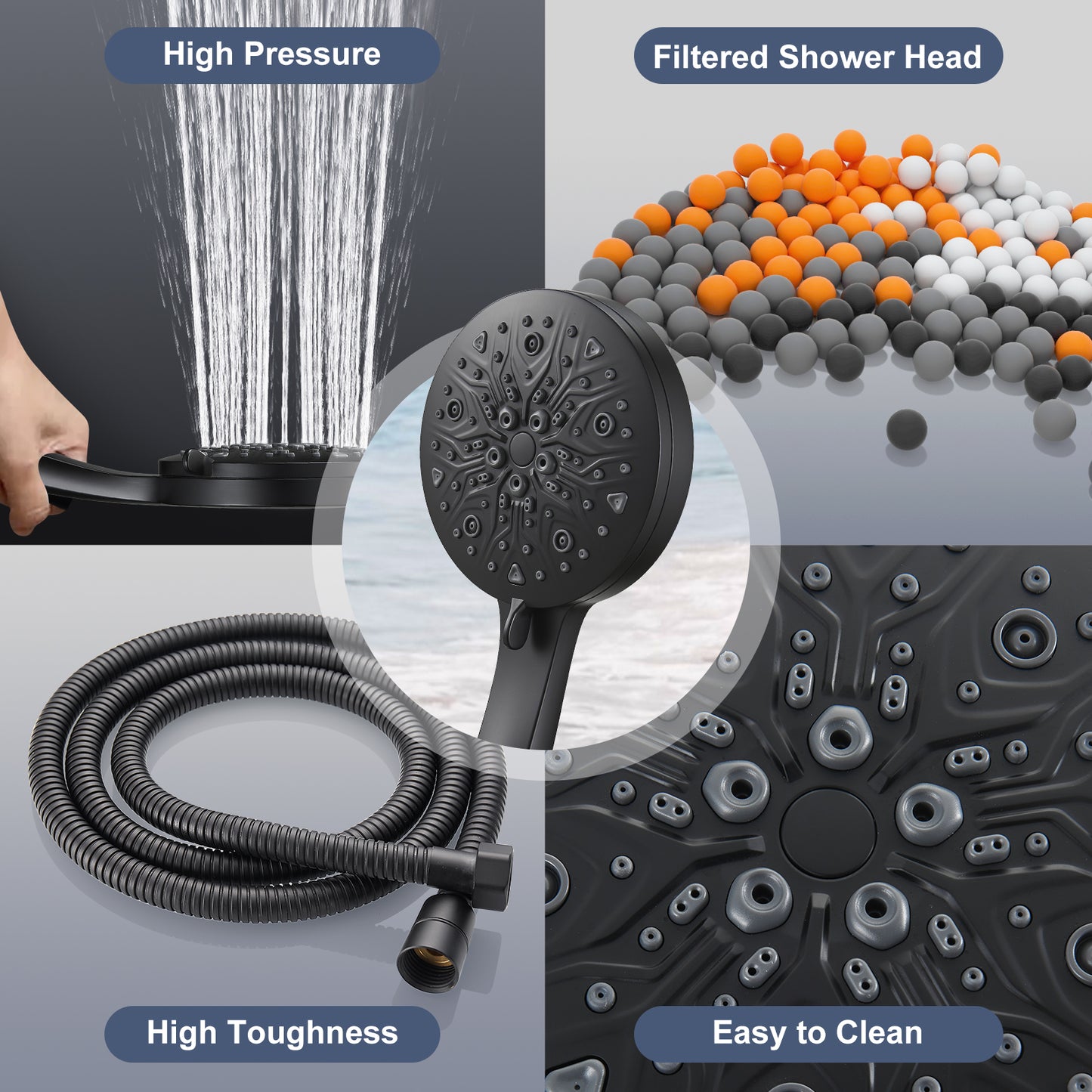 Cobbe 8 Spray Mode Handheld Shower Head with Filter High Pressure 5.11" Shower Head Set, and Hard Water Filter Shower Head