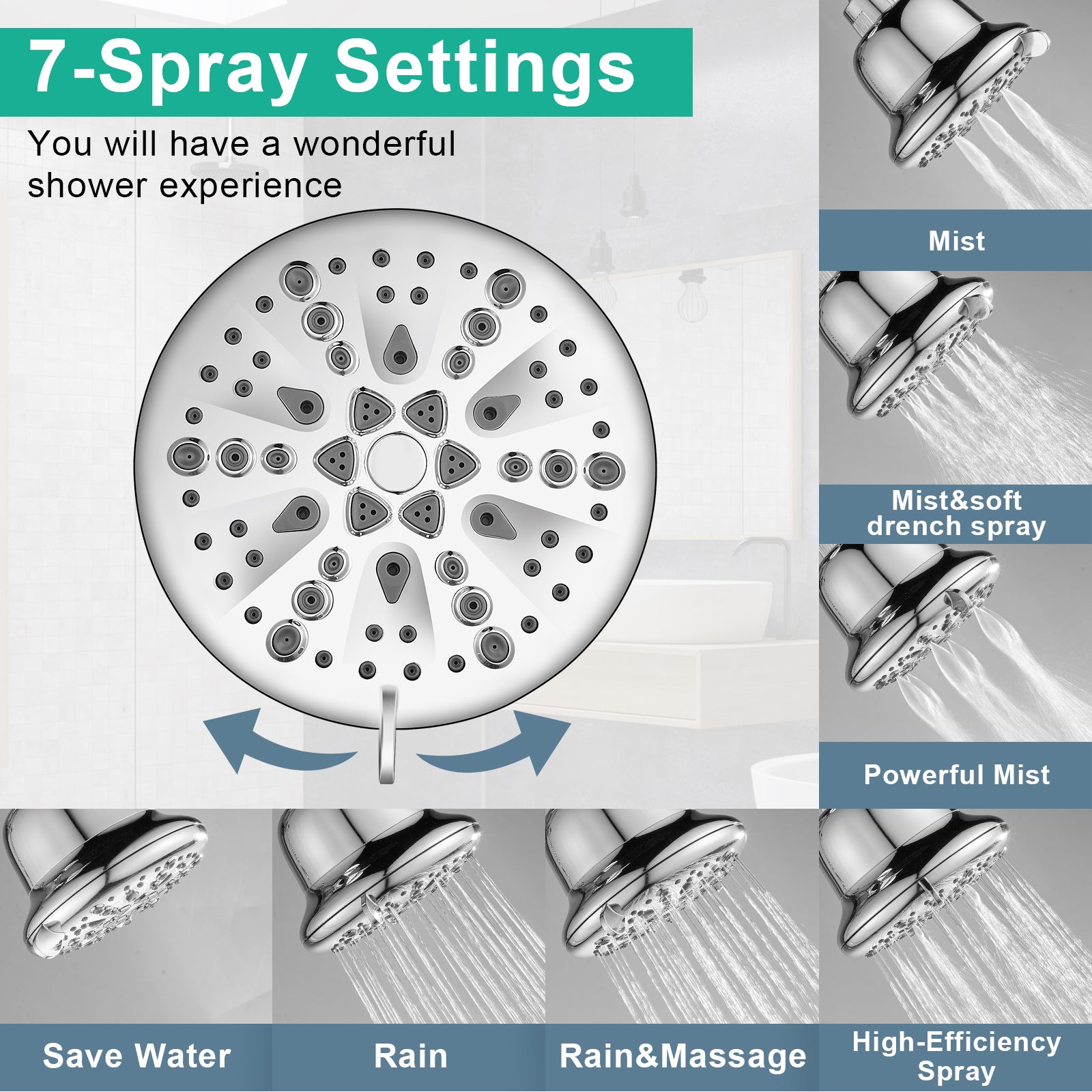 Cobbe Filtered Shower Head, High Pressure 7 Spray Modes Shower Head wi ...