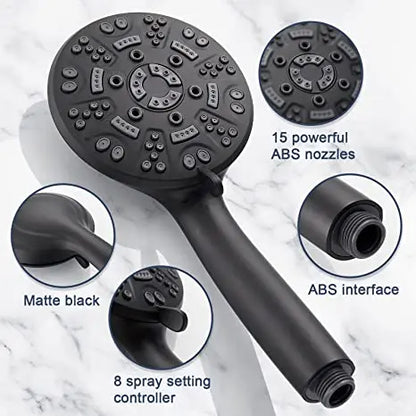 Cobbe 8 Functions Shower Head with handheld High Pressure Shower Head Set with 71 inch Hose Bracket Teflon Tape Rubber Washers