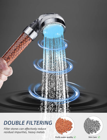 Cobbe Led Shower Head Set With Light,Handheld Showerhead with Hose and Base for Dry Skin&Hair,High Pressure Shower Heads With Filters-7 Colors Change Cyclically