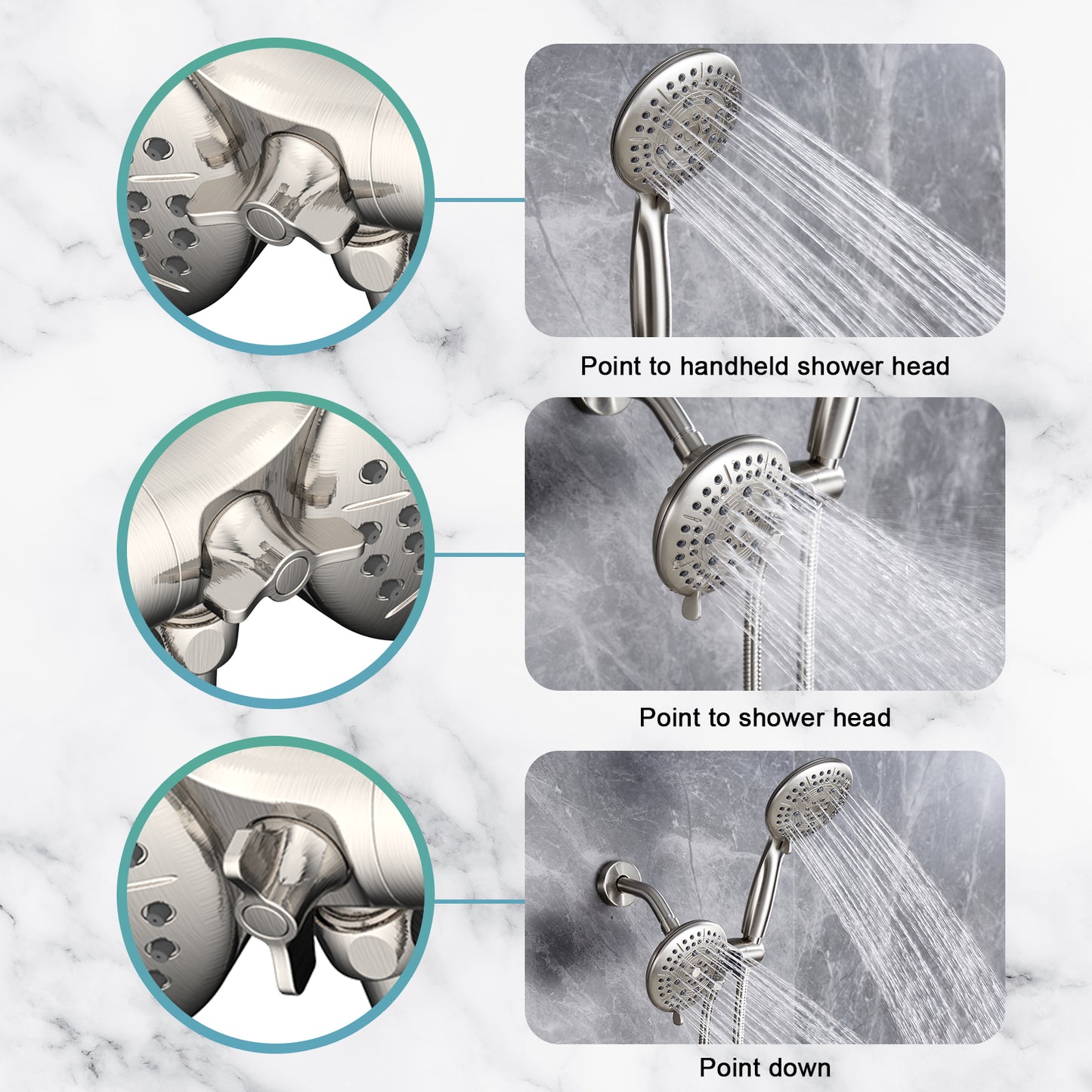 Cobbe 48-Setting High Pressure 3-Way Shower Head Combo, Hand Held Shower & Rain Shower Separately or Together, 4.7" Dual 2 in 1 Showerhead with Stainless Steel Hose - U.S. Invention Patents